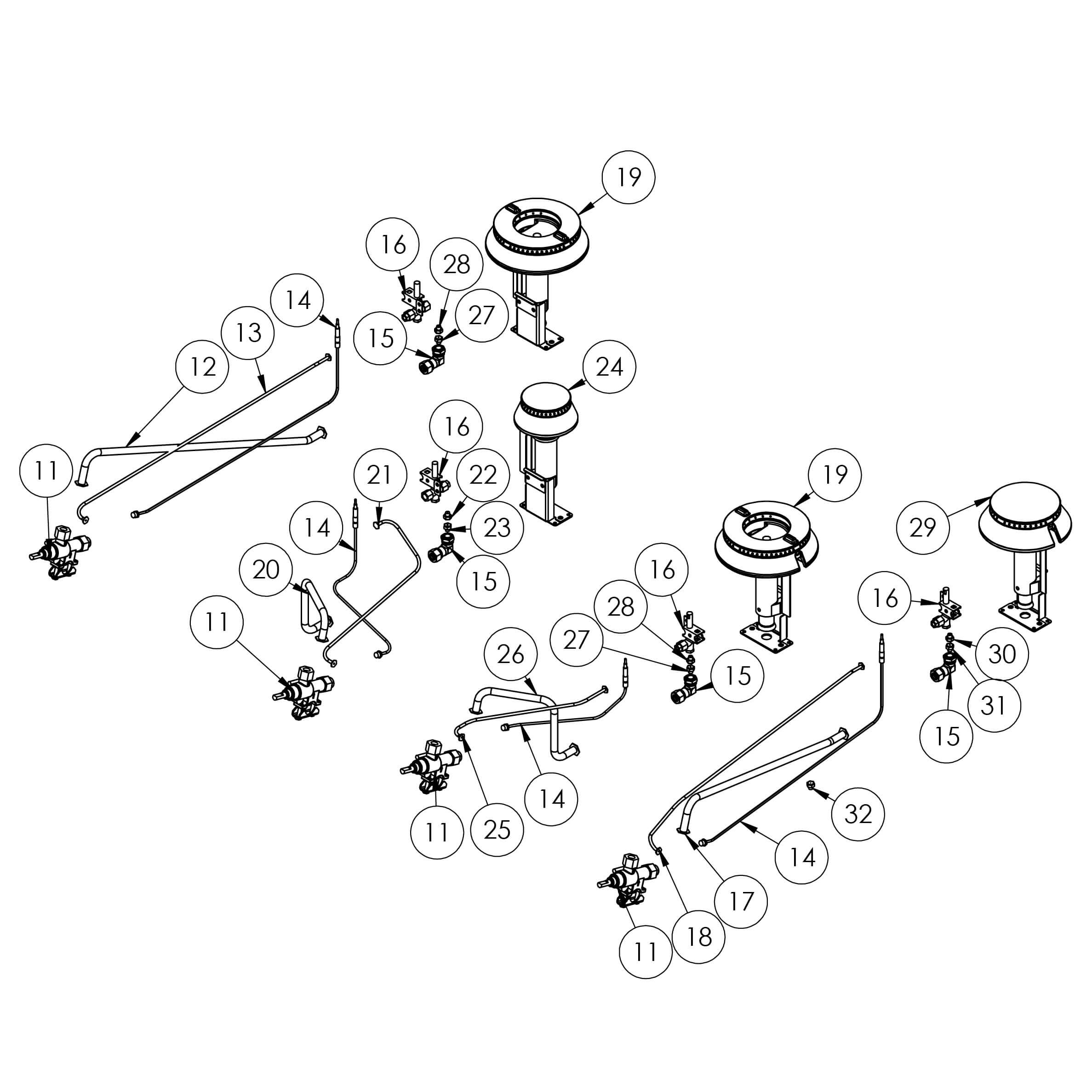 kuchnia gazowa, 4-palnikowa, nastawna, 20.5 kW, G20 17
