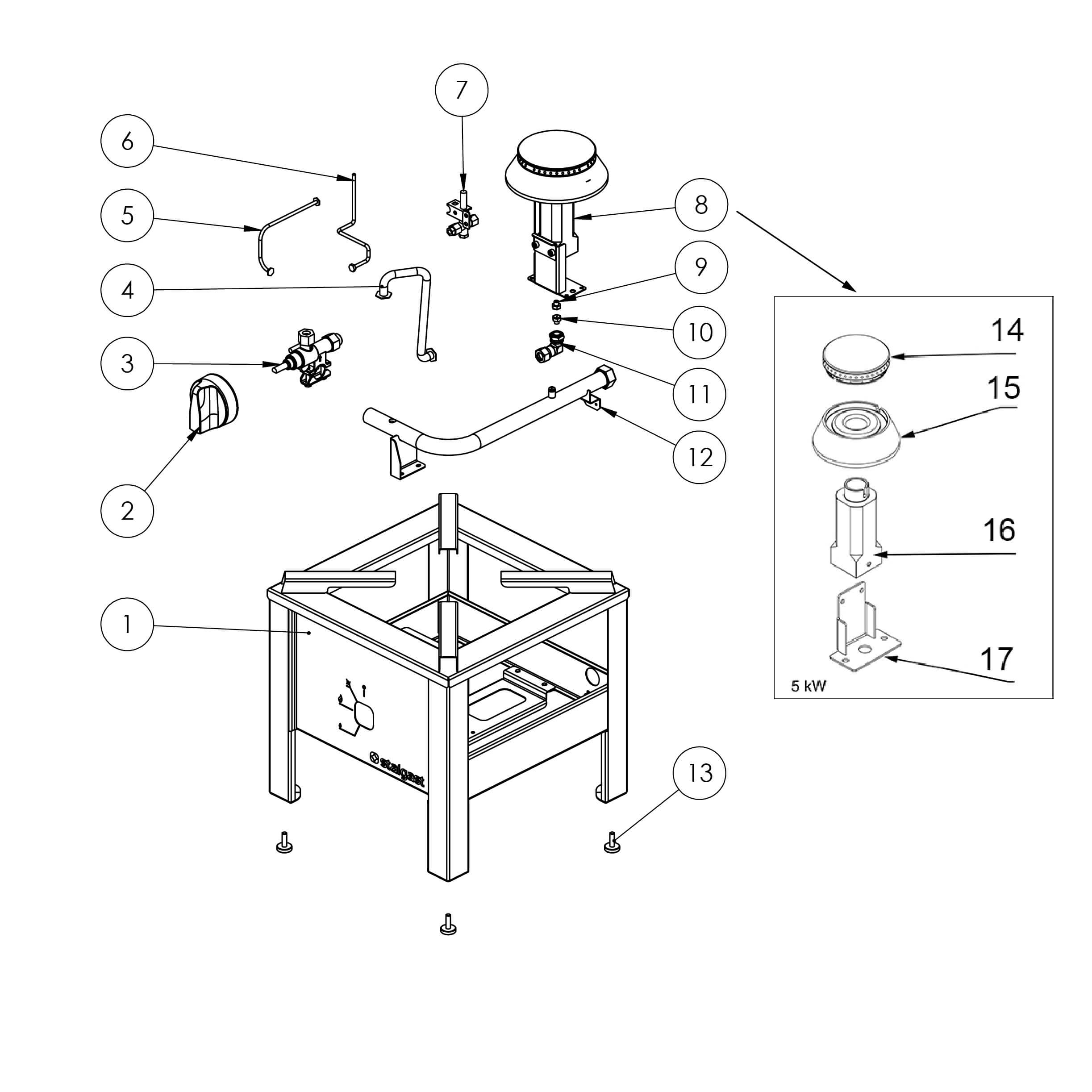 taboret gazowy, pojedyńczy, pomocniczy, Standard line, 5 kW, G30 1